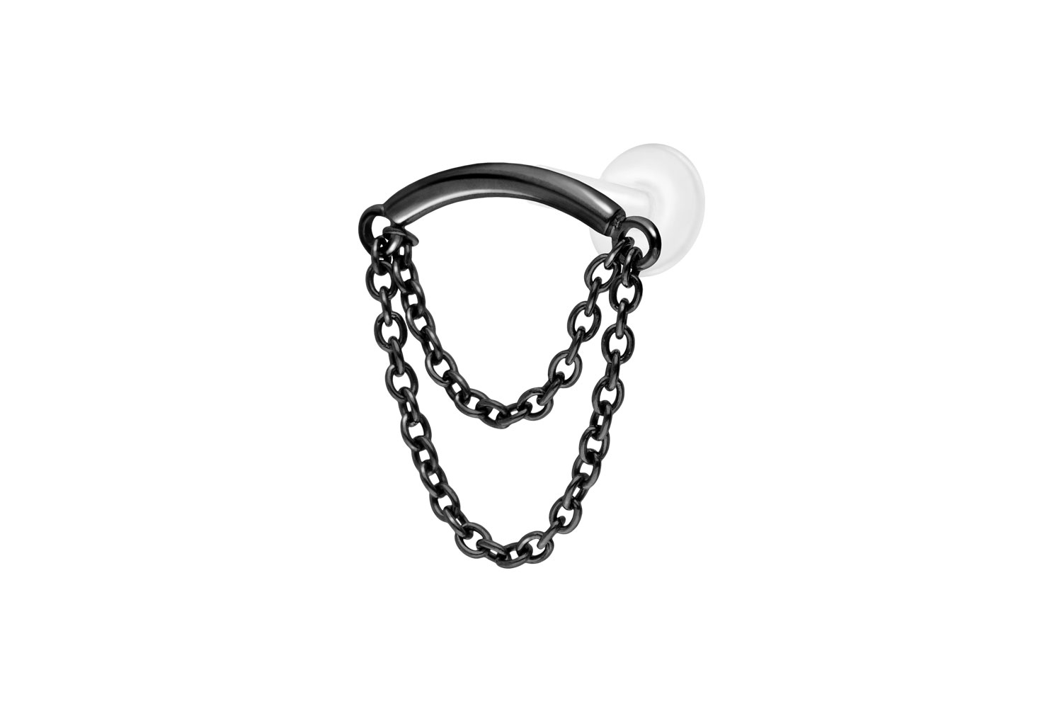 PTFE Labret Piercing mit Innengewinde + Titan-Aufsatz BOGEN + 2 KETTEN